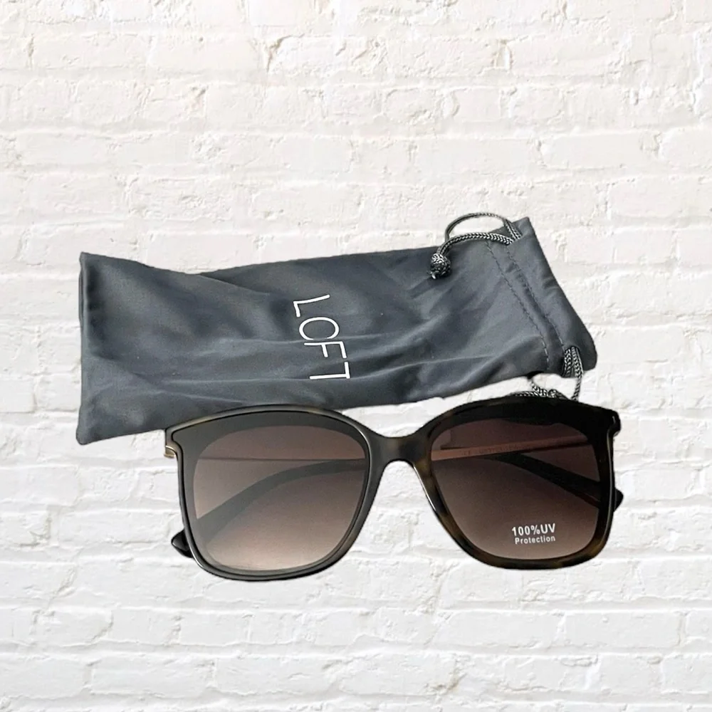 🆕 Loft dark tortoise brown and gold arm sunglasses with grey soft case